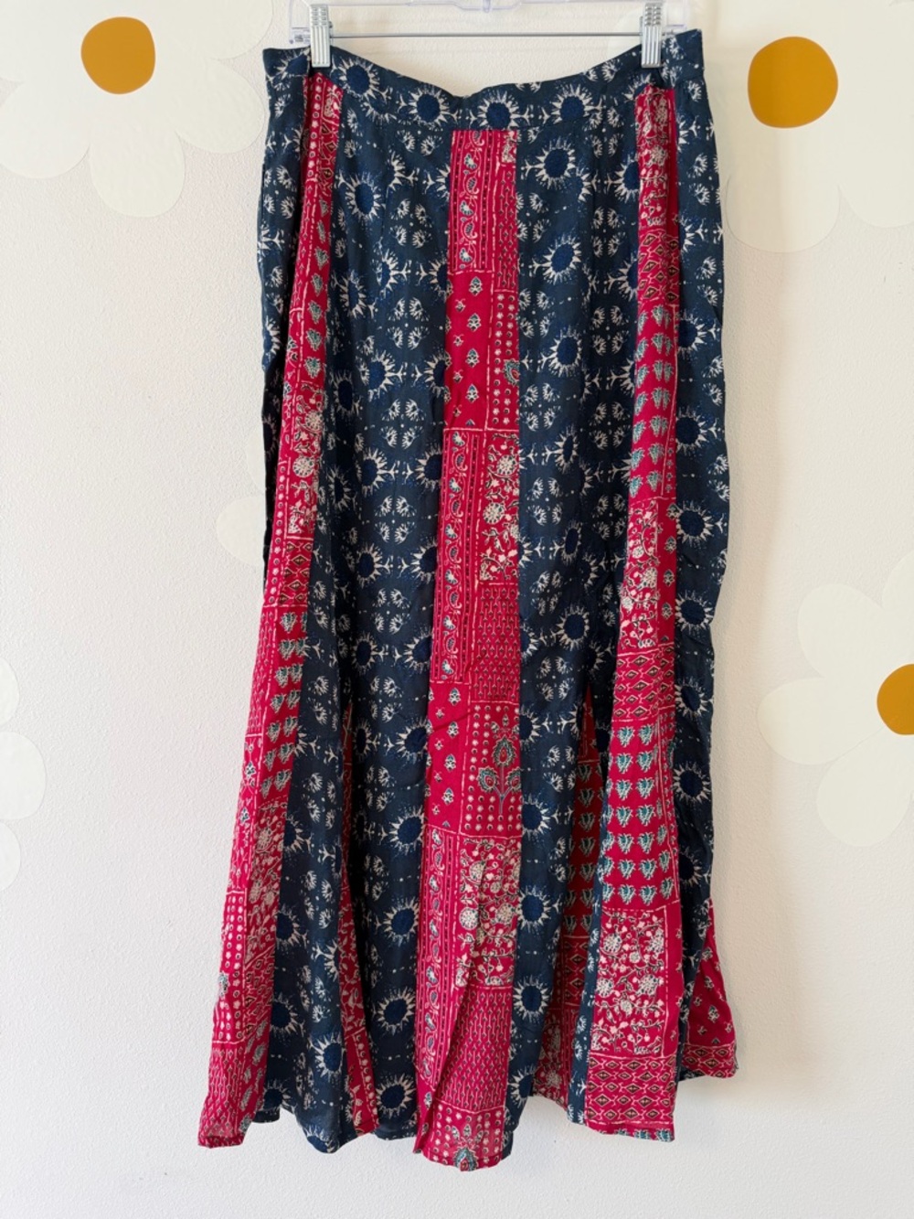NWT Natural Life Navy and Red Hankerchief Patchwork Side Slit Boho Maxi Skirt - Picture 6 of 10